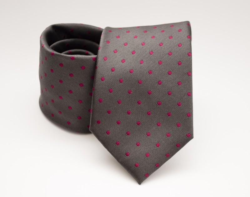 Prémium selyem nyakkendő - Barna-pink pöttyös