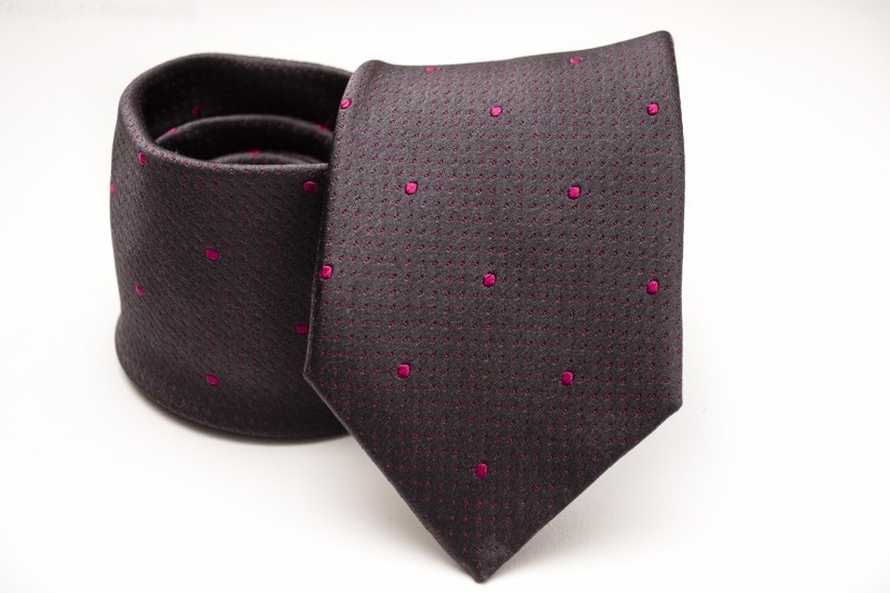 Prémium selyem nyakkendő - Sötétbarna-pink mintás