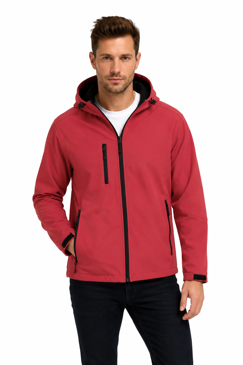 Férfi kapucnis softshell dzseki - Piros