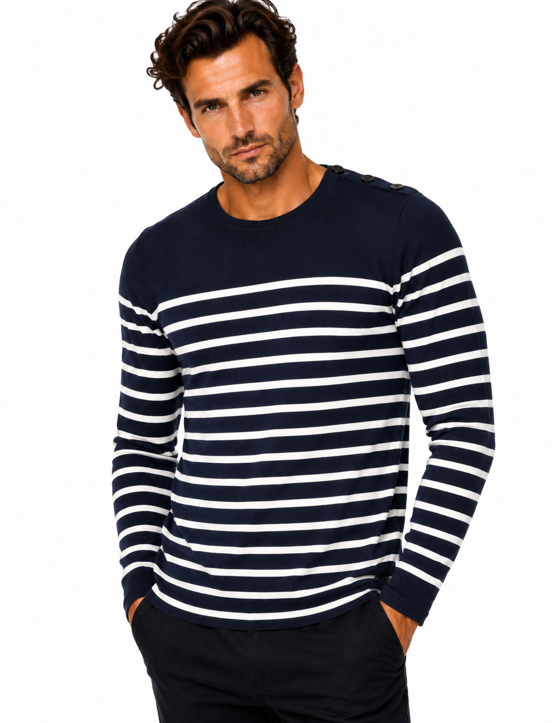 SAILOR JUMPER férfi csíkos pulóver - Kék-fehér