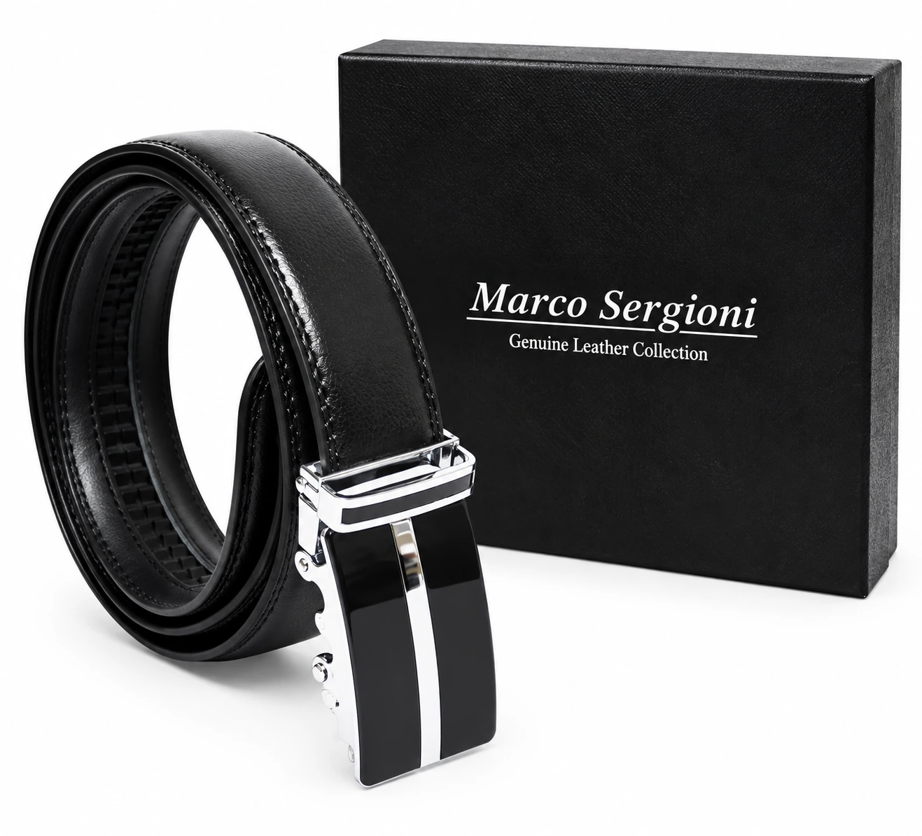Marco Sergioni extra hosszú férfi bőr öv - Fekete