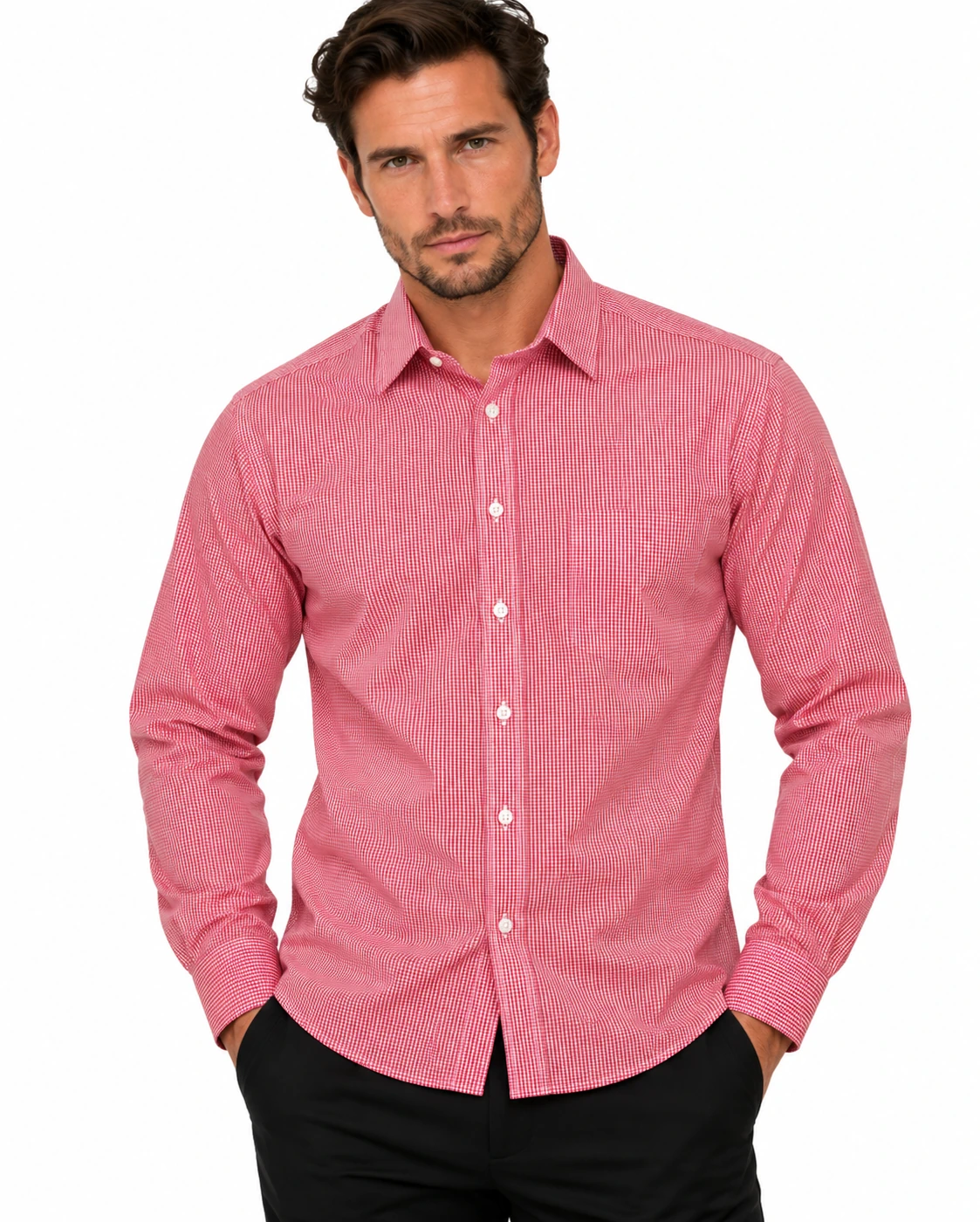 GINGHAM 100% pamut slim fit h.u férfi ing - Piros csíkos