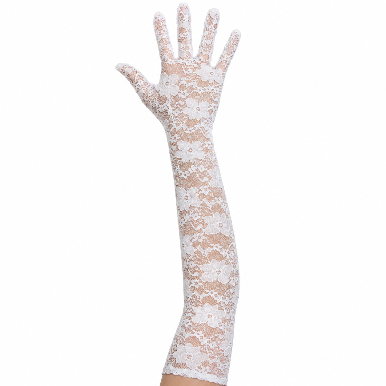 Hosszú alkalmi csipkekesztyű 45 cm - Fehér