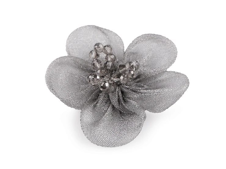 Organza virág csiszolt kövekkel - 2 db/csomag
