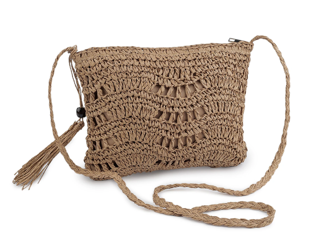 Horgolt raffia táska cipzár zárral