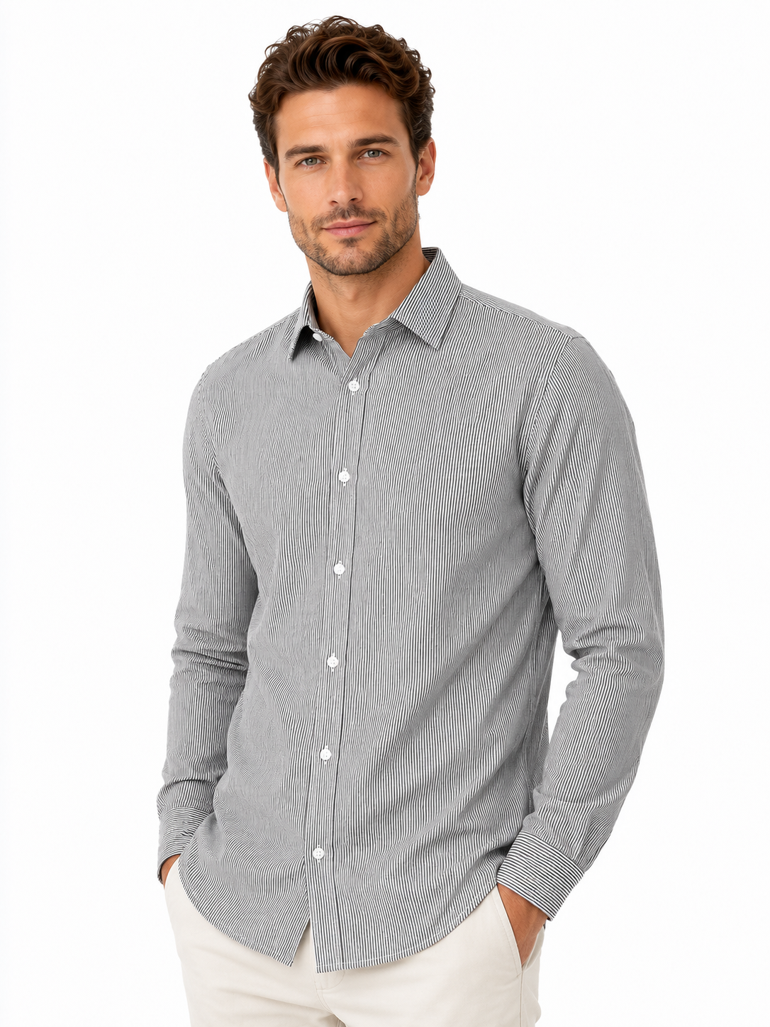 GINGHAM 100% pamut slim fit h.u férfi ing Fehér-fekete csíkos