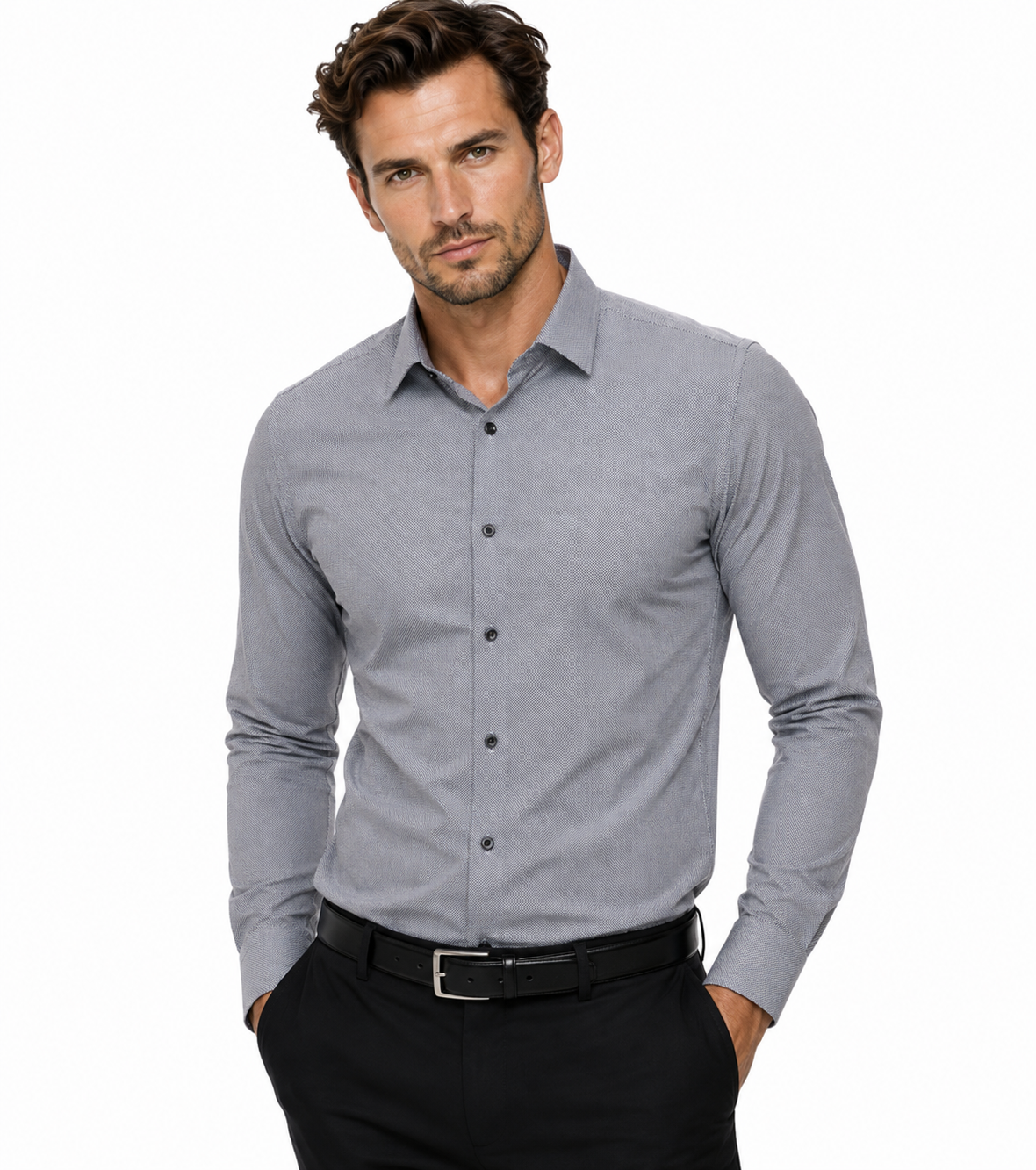 NM h.u slim fit elasztikus ing - Szürke mintás