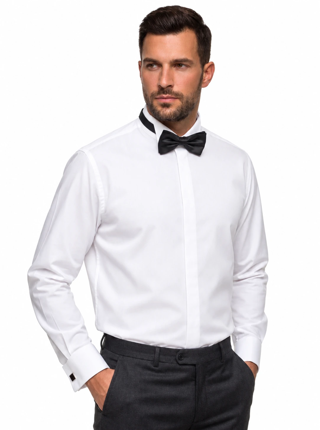Newsmen elasztikus slim fit szmoking ing - Fehér